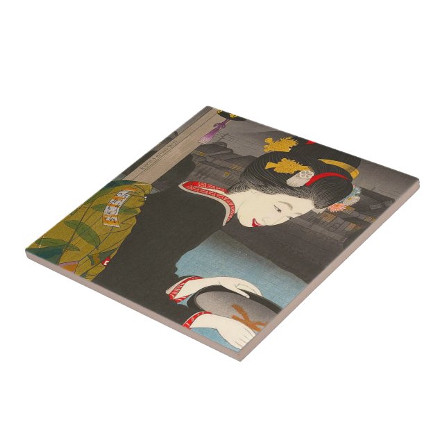 Cool traditional japanese woodprint classic geisha tile (Side)