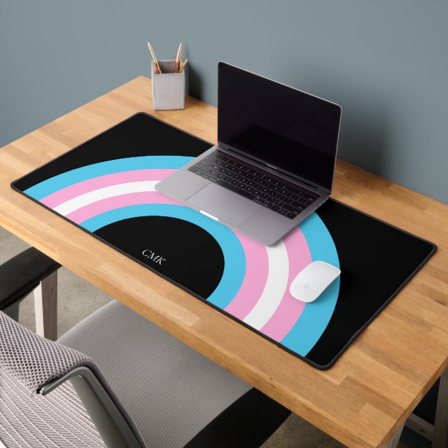 Cool Transgender Pride Flag Rainbow Monogram Desk Mat (Office 2)