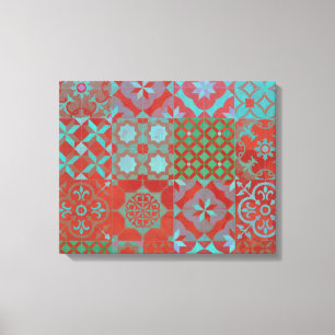 Cool, trendy Aegean tiles in red and blue Canvas Print