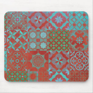 Cool, trendy Aegean tiles in red and blue Mouse Pad