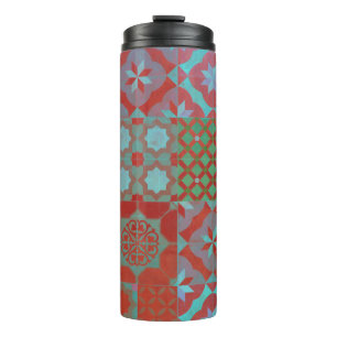 Cool, trendy Aegean tiles in red and blue Thermal Tumbler