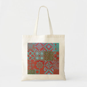 Cool, trendy Aegean tiles in red and blue Tote Bag