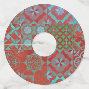 Cool, trendy Aegean tiles in red and blue Wine Glass Tag