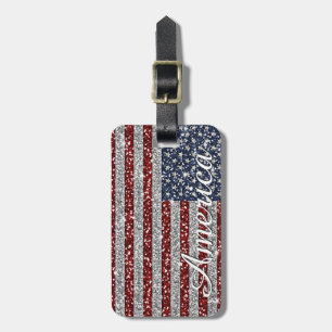 Cool trendy America flag shining faux glitter Luggage Tag