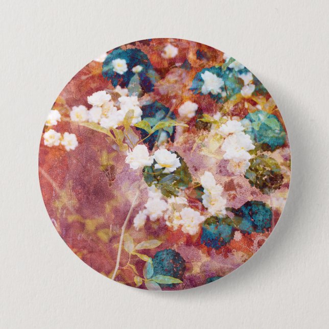 Cool, trendy art of romantic flower pattern 3 inch round button (Front)