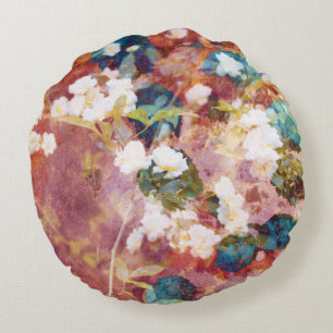 Cool, trendy art of romantic flower pattern round pillow