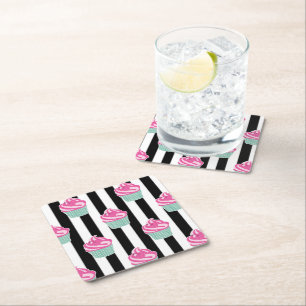 Cool Trendy Black and Wite Square Paper Coaster