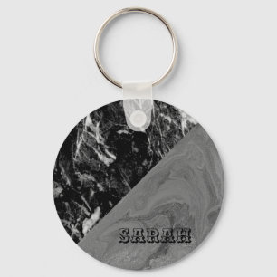 Cool Trendy Black Marble Keychain