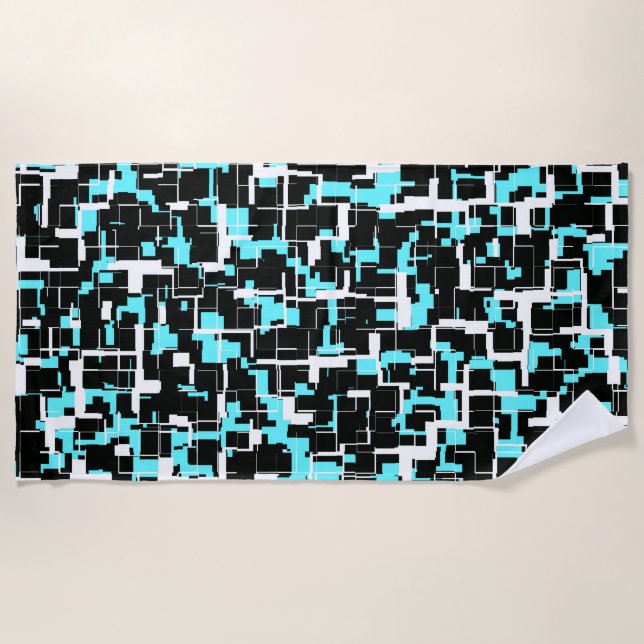 Cool Trendy Black White Blue Pattern Beach Towel (Front)