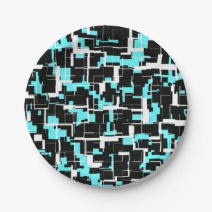 Cool Trendy Black White Blue Pattern Paper Plate