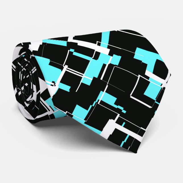 Cool Trendy Black White Blue Pattern Tie (Rolled)