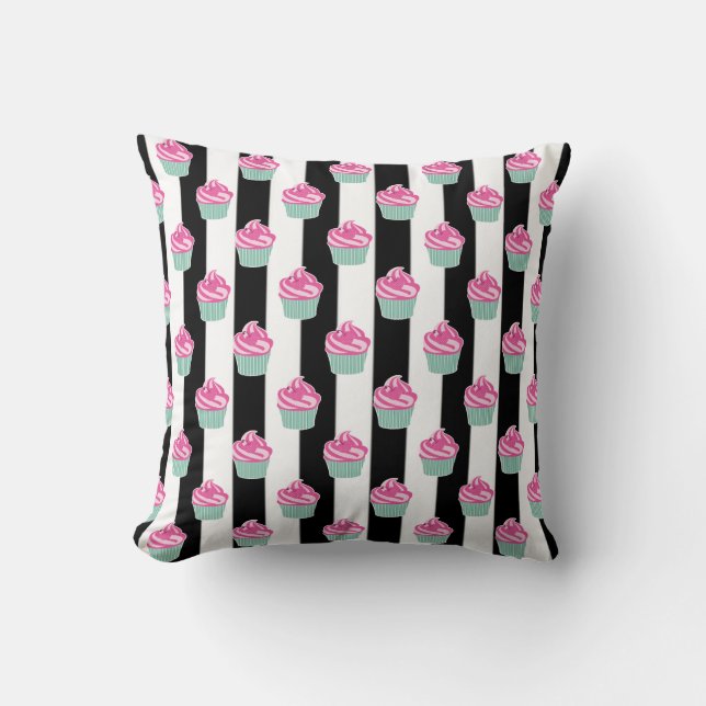 Cool Trendy Bleck and Withe, Cup Cakes Throw Pillow (Front)