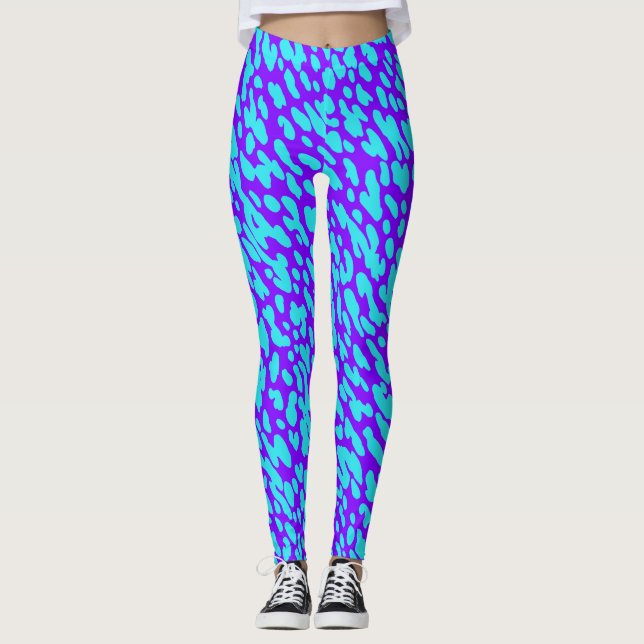 Cool Trendy Blue Purple Animal Print Spot Pattern  Leggings (Front)