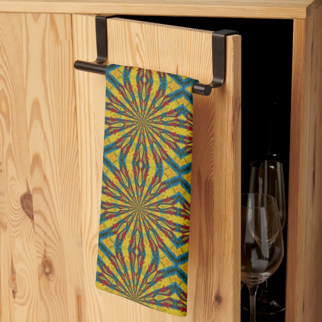  Cool Trendy Blue Red Yellow Mandala Tribal Ethnic Kitchen Towel (Thirds Fold)