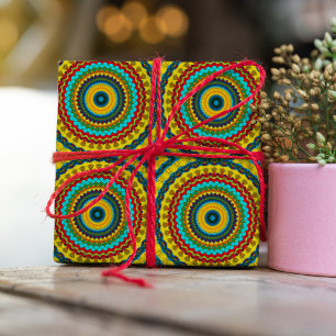 Cool Trendy Blue Red Yellow Mandala Tribal Ethnic Wrapping Paper