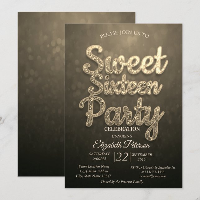 Cool Trendy Bokeh Sweet 16 Party Invitation (Front/Back)