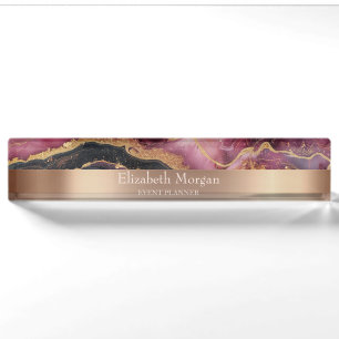 Cool Trendy Burgundy Black Gold Marble Nameplate