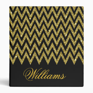 Cool trendy chevron zigzag gold faux glitter binder