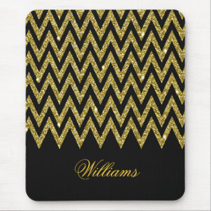 Cool trendy chevron zigzag gold faux glitter mouse pad