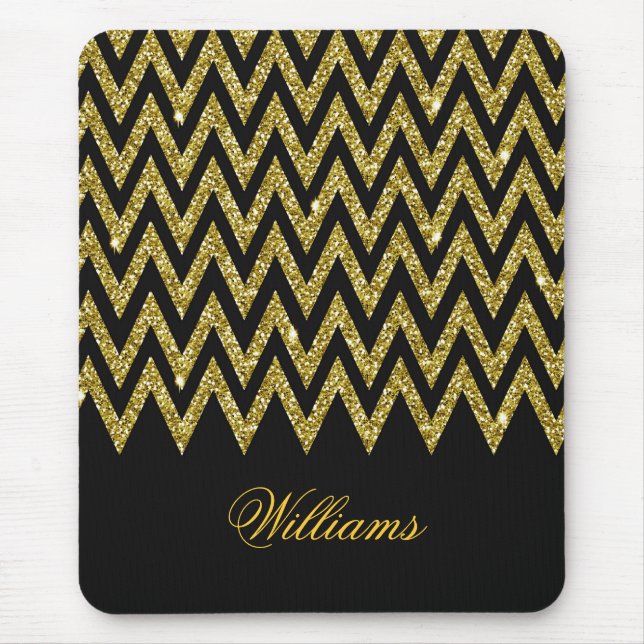 Cool trendy chevron zigzag gold faux glitter mouse pad (Front)