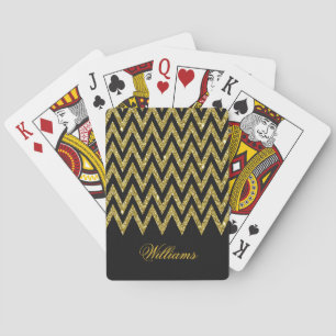 Cool trendy chevron zigzag gold faux glitter playing cards