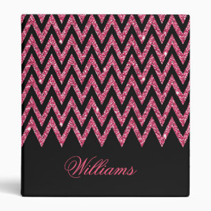 Cool trendy chevron zigzag hot pink faux glitter binder