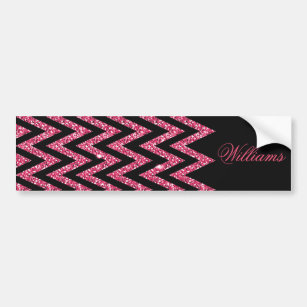 Cool trendy chevron zigzag hot pink faux glitter bumper sticker