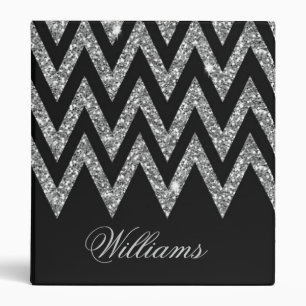 Cool trendy chevron zigzag silver faux glitter binder