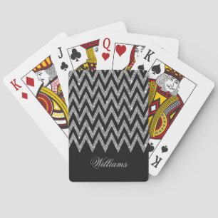 Cool trendy chevron zigzag silver faux glitter playing cards