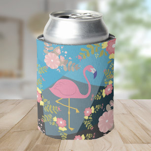 Cool Trendy Chic Cute Pink Girly Floral Flamingo Can Cooler