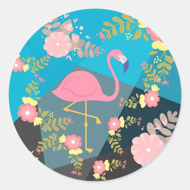 Cool Trendy Chic Cute Pink Girly Floral Flamingo Classic Round Sticker (Front)