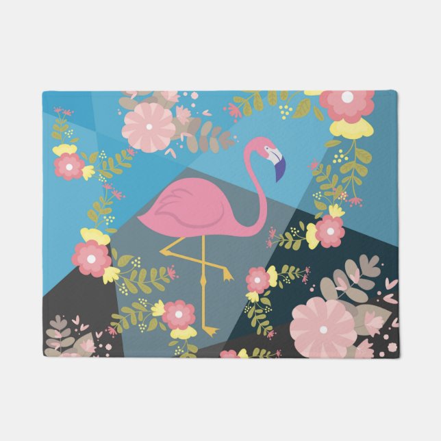 Cool Trendy Chic Cute Pink Girly Floral Flamingo Doormat (Front)