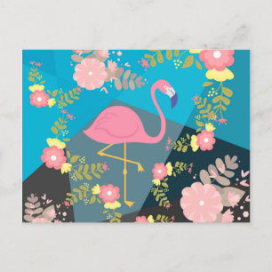 Cool Trendy Chic Cute Pink Girly Floral Flamingo Postcard