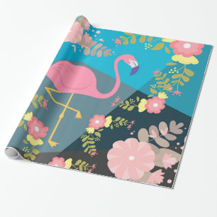 Cool Trendy Chic Cute Pink Girly Floral Flamingo Wrapping Paper
