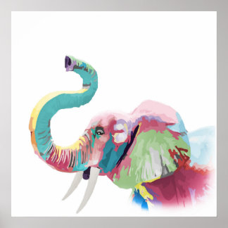 Cool Trendy Colorful Elephant  Poster