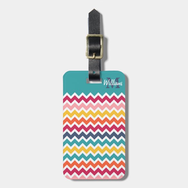 Cool trendy colourful custom Monogram chevron Luggage Tag (Front Vertical)