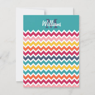 Cool trendy colourful custom Monogram chevron Note Card