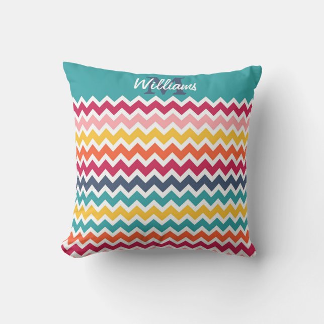 Cool trendy colourful custom Monogram chevron Throw Pillow (Front)