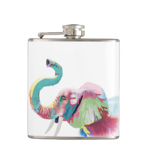 Cool Trendy Colourful Elephant  Hip Flask