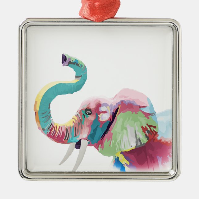 Cool Trendy Colourful Elephant  Metal Ornament (Front)