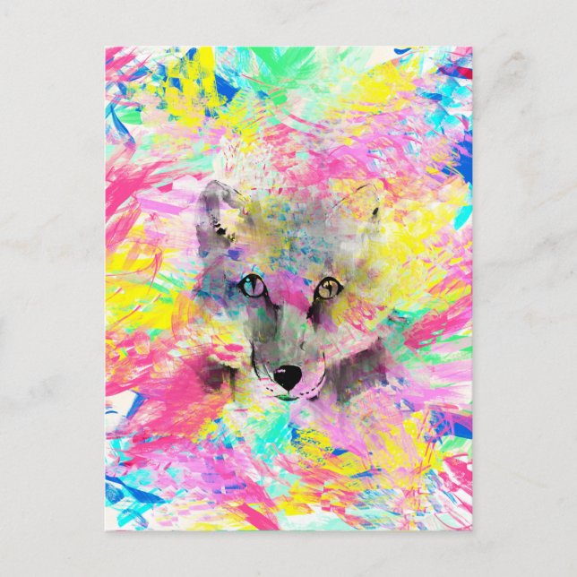 Cool trendy colourful vibrant fox abstract paint postcard (Front)