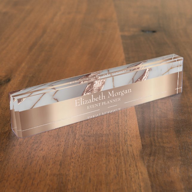 Cool Trendy Copper Glitter Marble Nameplate (Side)