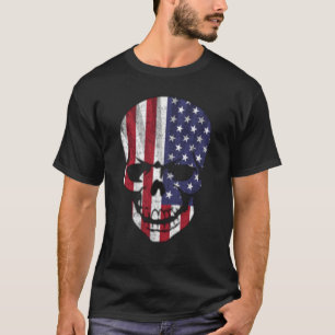 Cool Trendy Distressed American Flag Skull T-Shirt