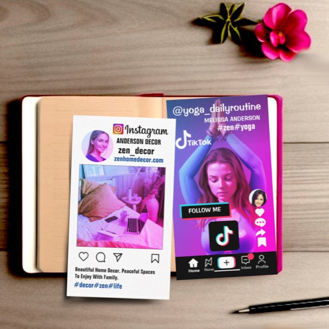cool trendy double-sided insta tiktok layout  business card (Double sided social media insta tiktok layout business card)