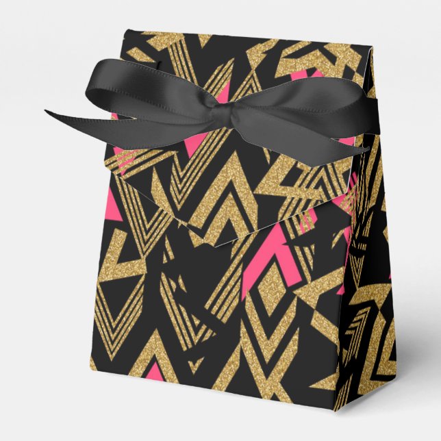 Cool trendy faux gold glitter geometric pattern favor box (Front Side)