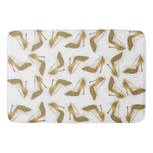 Cool trendy faux gold glitter high heel shoes bath mat