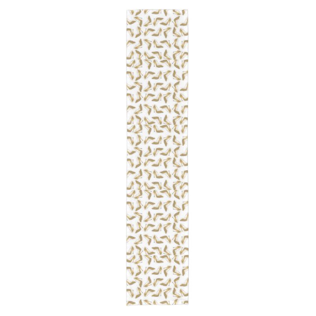 Cool trendy faux gold glitter high heel shoes short table runner (Front)
