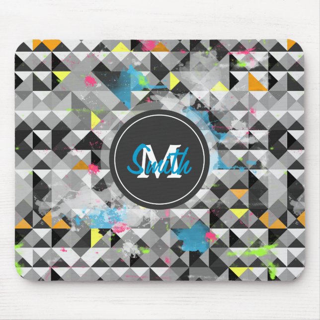 Cool trendy geometric monogram triangles pattern mouse pad (Front)