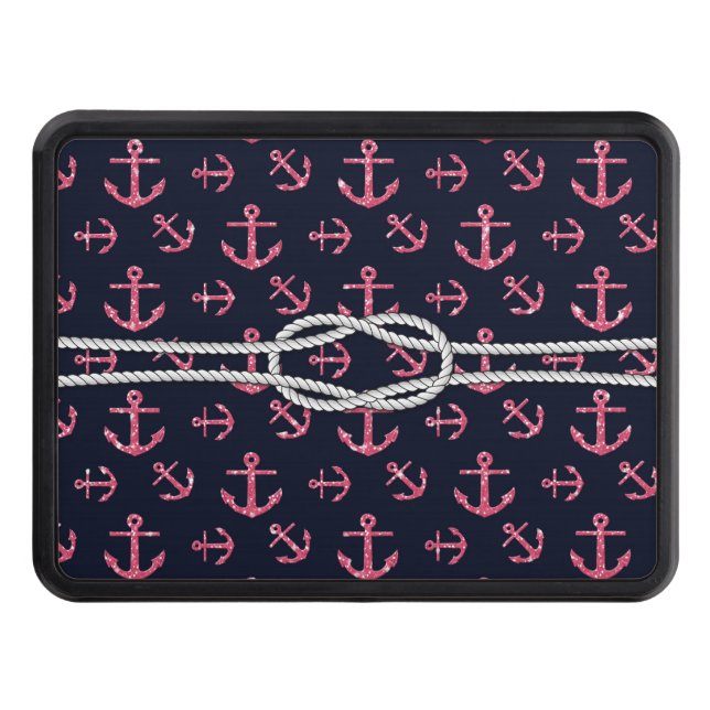 Cool trendy girly faux glitter nautical anchors trailer hitch cover (Front)