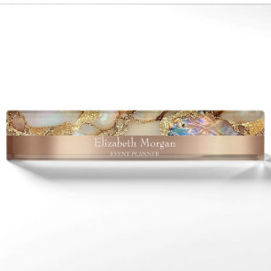 Cool Trendy Gold Glitter Pearl Marble Nameplate
